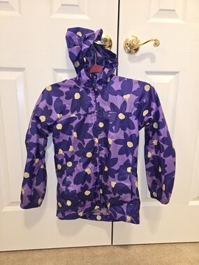 Lands End Girls Small Purple Floral Raincoat